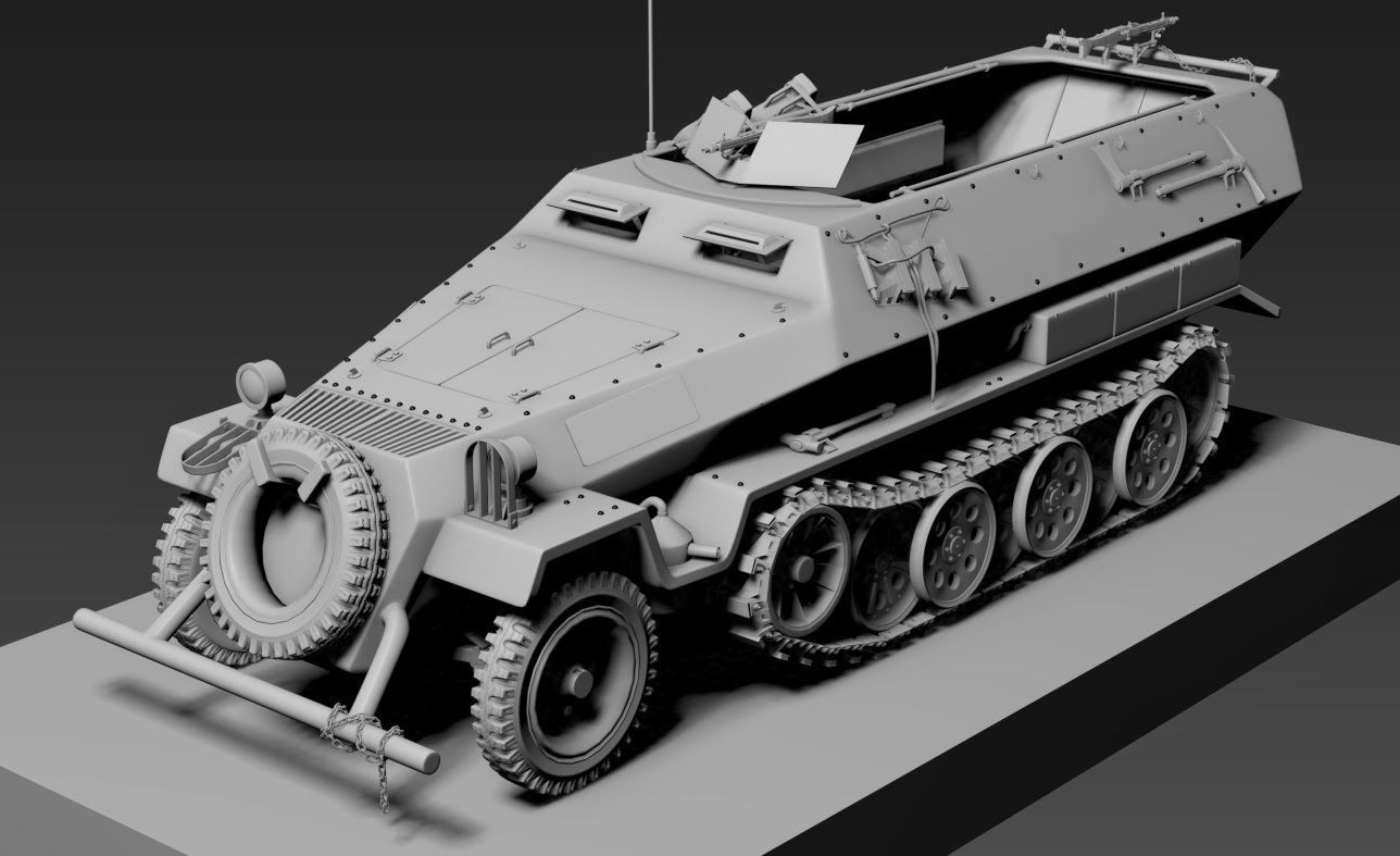 ww2 sdkfz 251 HighPoly  transport Vehicle  3D model_6