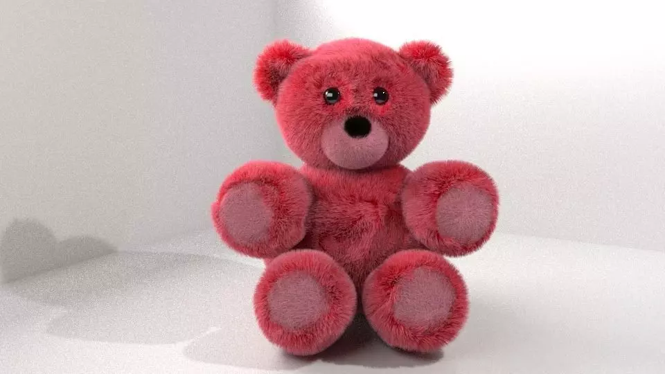 Pink Red Fluffy Teddy Bear 3D model_0