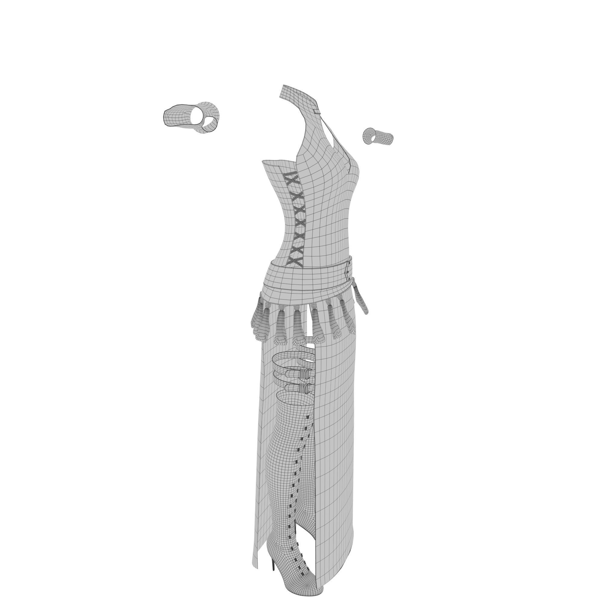 Blood Goddess 3D Woman Costume model Low-poly 3D model_15