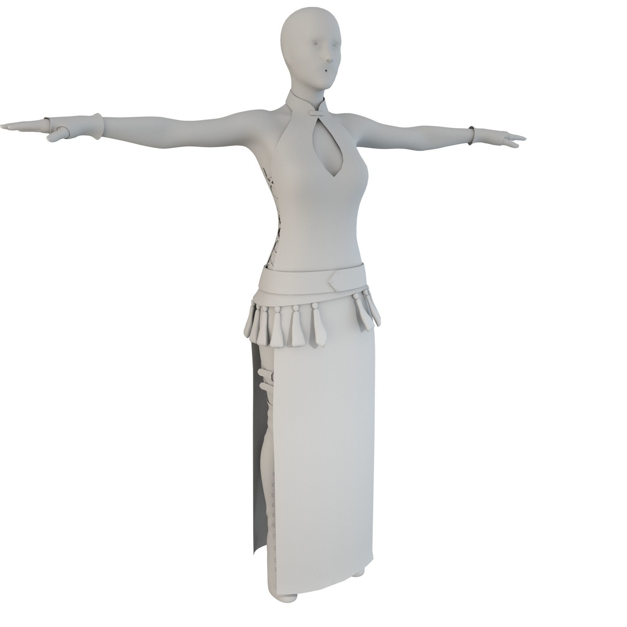 Blood Goddess 3D Woman Costume model Low-poly 3D model_16
