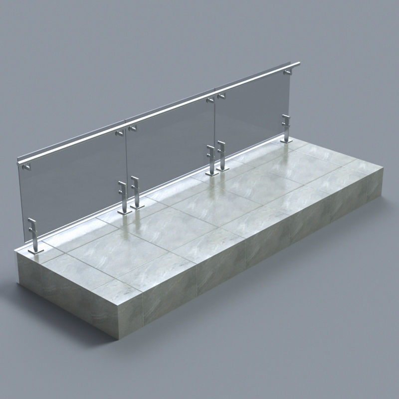 Glass handrail with Short Baluster staircase 3D model_1