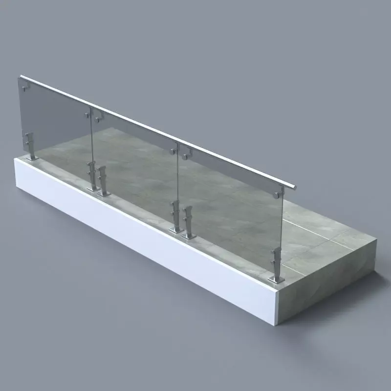Glass handrail with Short Baluster staircase 3D model_0