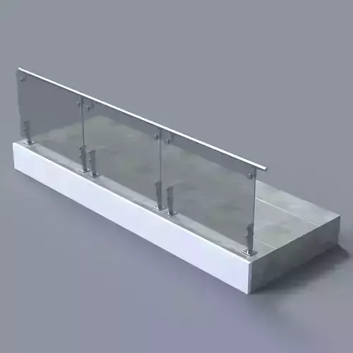 Glass handrail with Short Baluster staircase 3D model