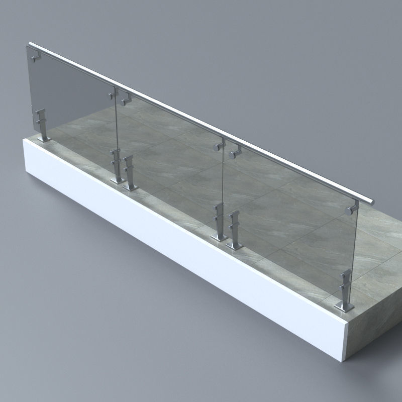 Glass handrail with Short Baluster staircase 3D model_3
