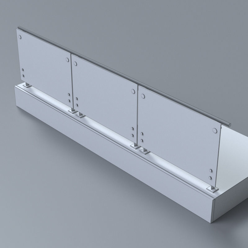 Glass handrail with Short Baluster staircase 3D model_4
