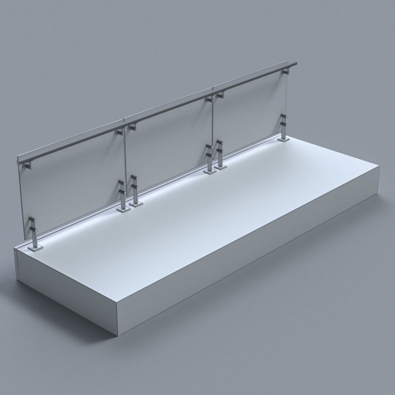 Glass handrail with Short Baluster staircase 3D model_2