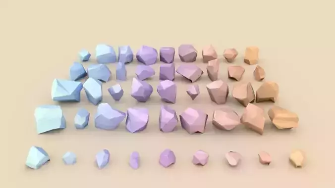 Lowpoly Stones - Set 5 of different colored rocks