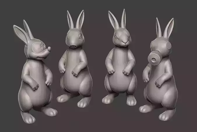 Hare Collection three rabbits 3D print model
