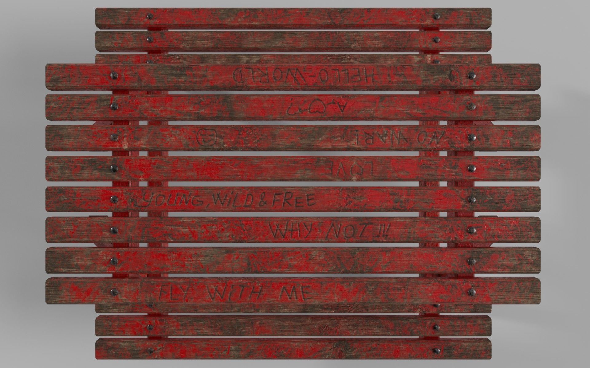 Red Old Wooden Picnic Table Low-Poly PBR Game Ready 3D Model Low-poly 3D model_7