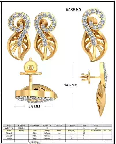 Golden Leaf Shaped Eartops With Diamonds  1