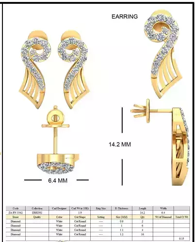 Golden Spiral Eartops With Diamonds 