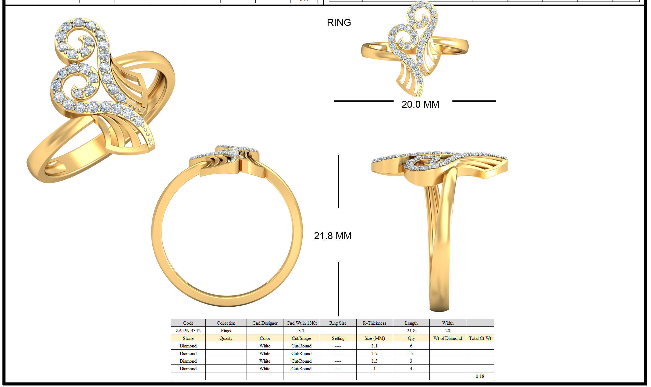 Golden Spiral Eartops With Diamonds  3D print model_2