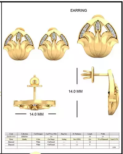 Golden Floral Design Eartops With Diamonds  15