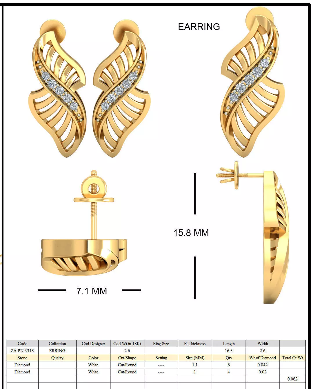 Golden Eartops With Diamonds  17 3D print model_0
