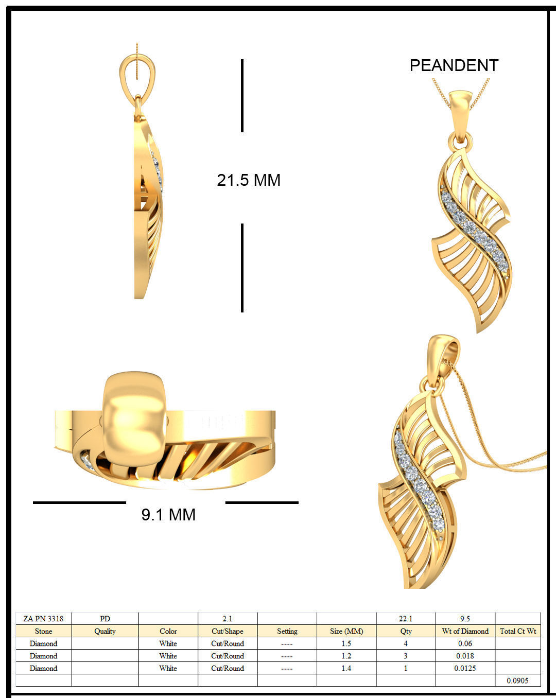 Golden Eartops With Diamonds  17 3D print model_1