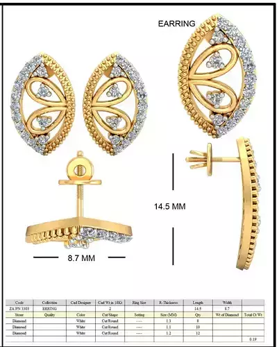 Golden Floral Design Eartops With Diamonds  16