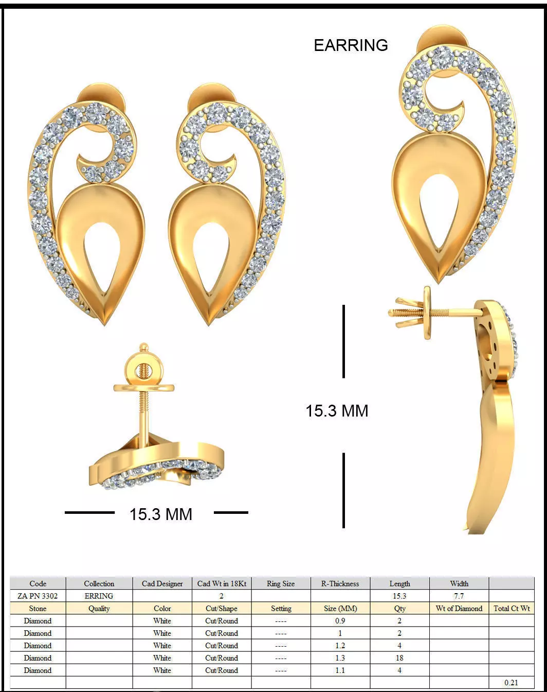 Golden Eartops With Diamonds  19 3D print model_0