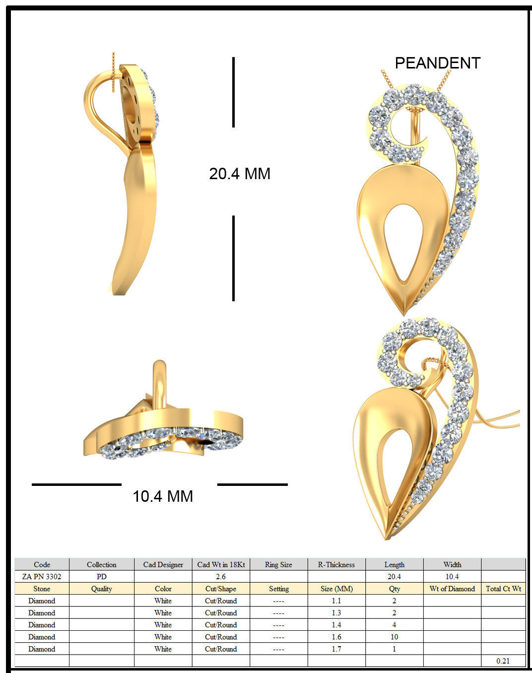 Golden Eartops With Diamonds  19 3D print model_1