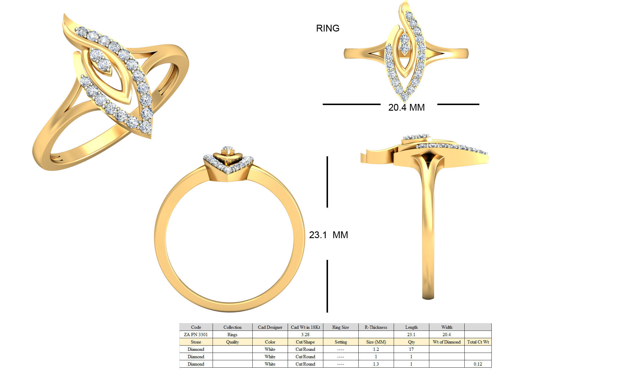 Golden Leaf Shaped Eartops With Diamonds  2 3D print model_2
