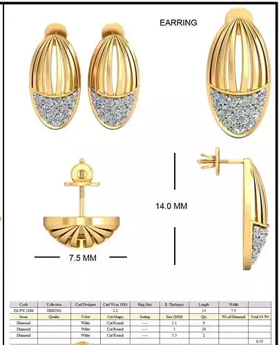Golden Oval Shaped Eartops With Diamonds  1