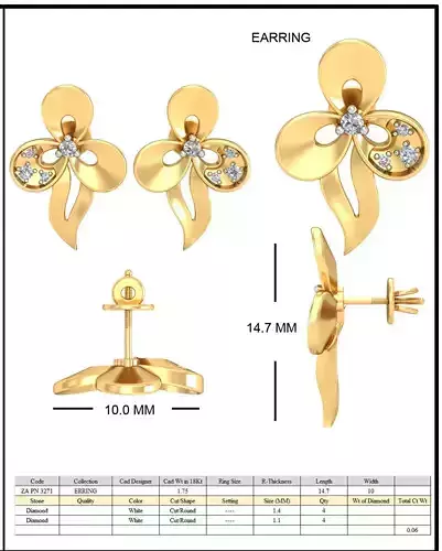 Golden Flower Shaped Eartops With Diamonds  2