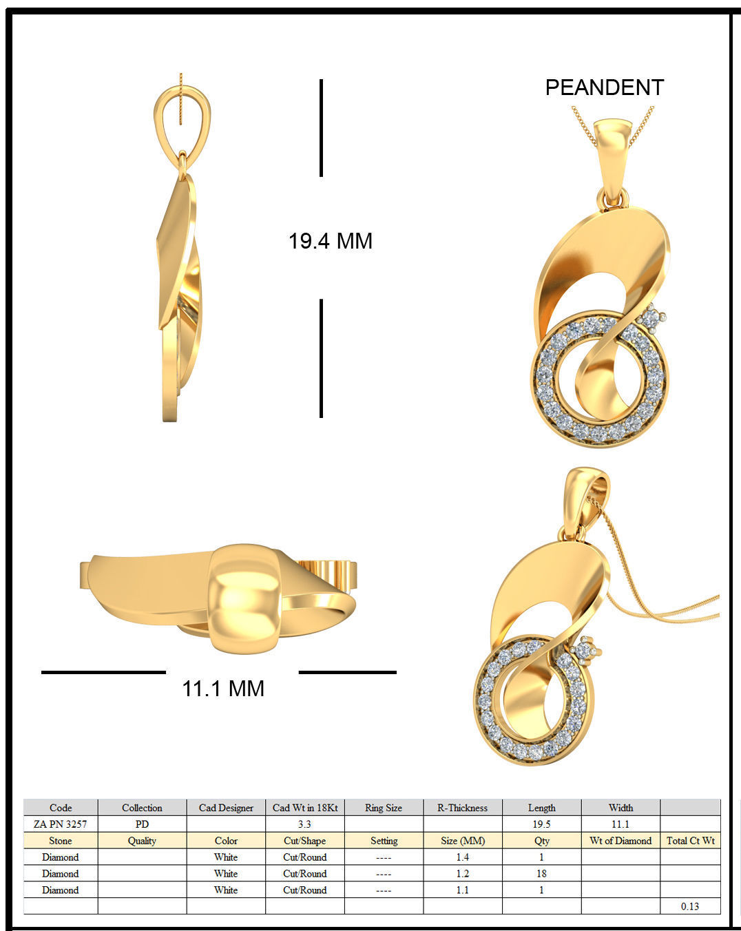 Golden Eartops With Diamonds  24 3D print model_1