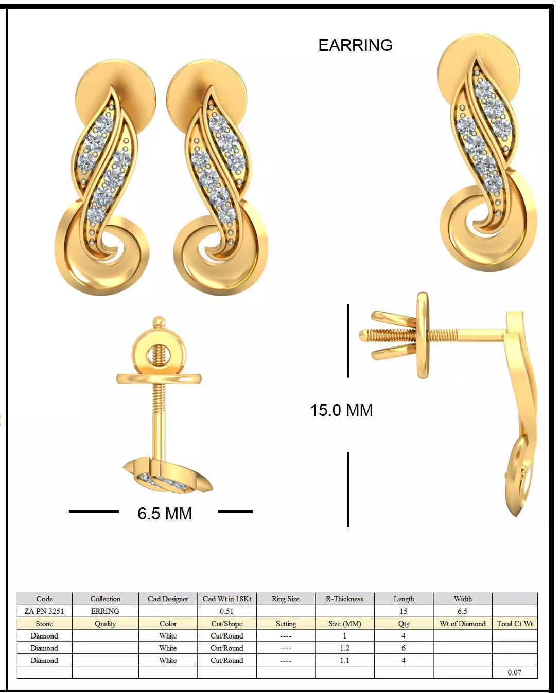 Golden Eartops With Diamonds  26 3D print model_0