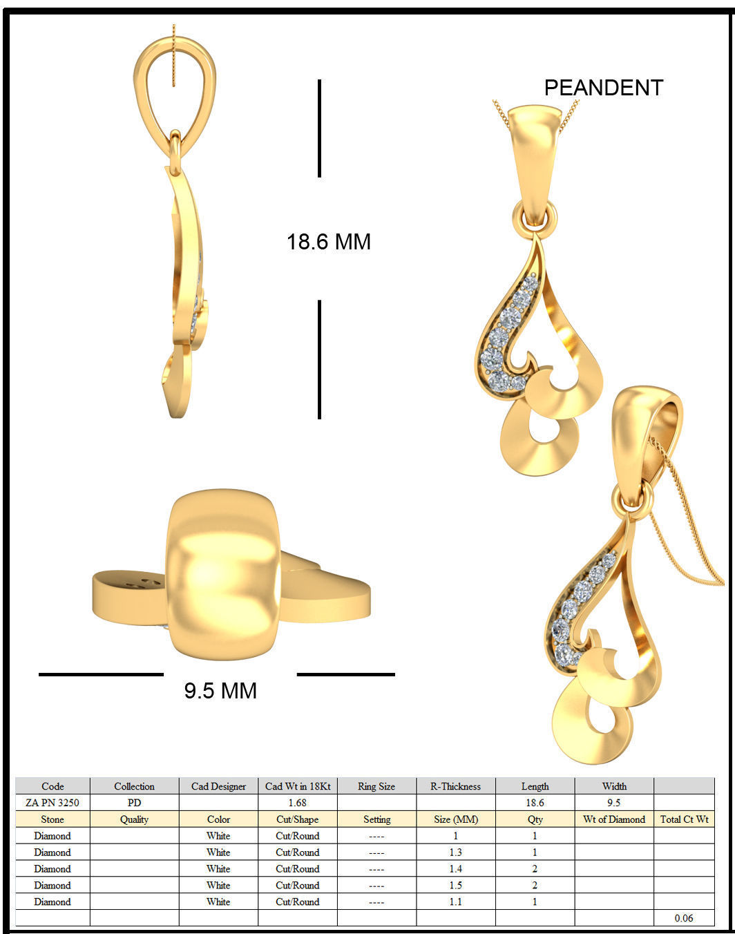 Golden Floral Design Eartops With Diamonds  20 3D print model_1