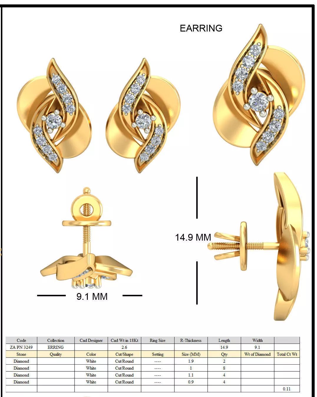 Golden Floral Design Eartops With Diamonds  21 3D print model_0