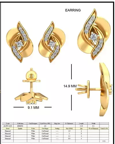 Golden Floral Design Eartops With Diamonds  21