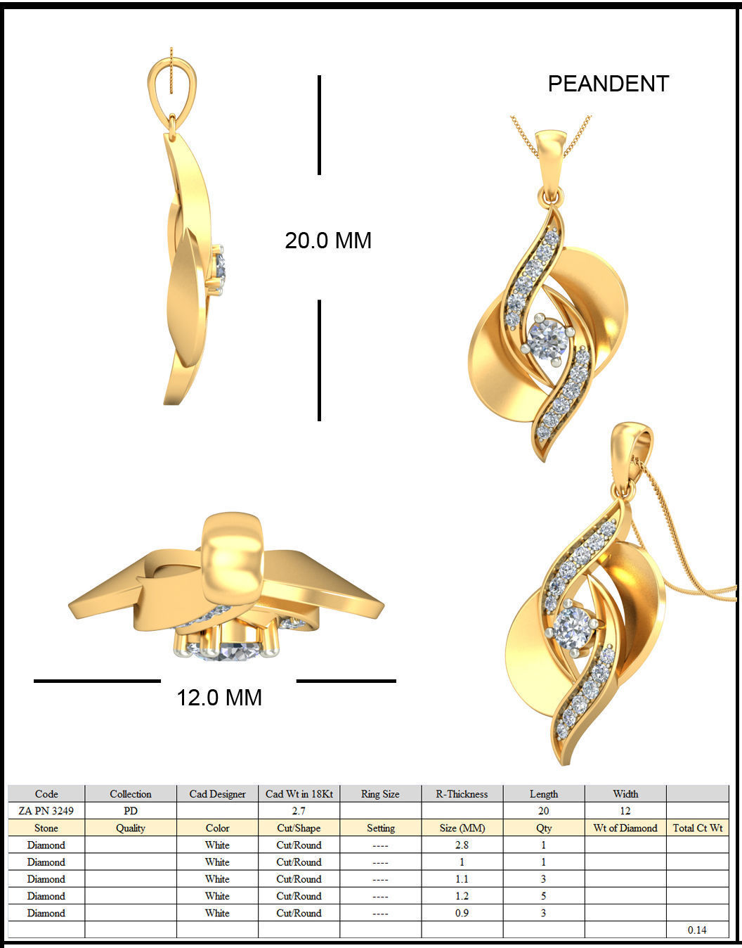 Golden Floral Design Eartops With Diamonds  21 3D print model_1