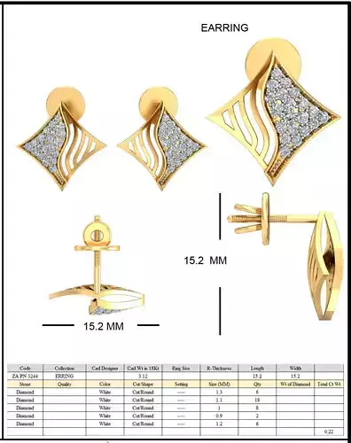 Golden Square Eartops With Diamonds 