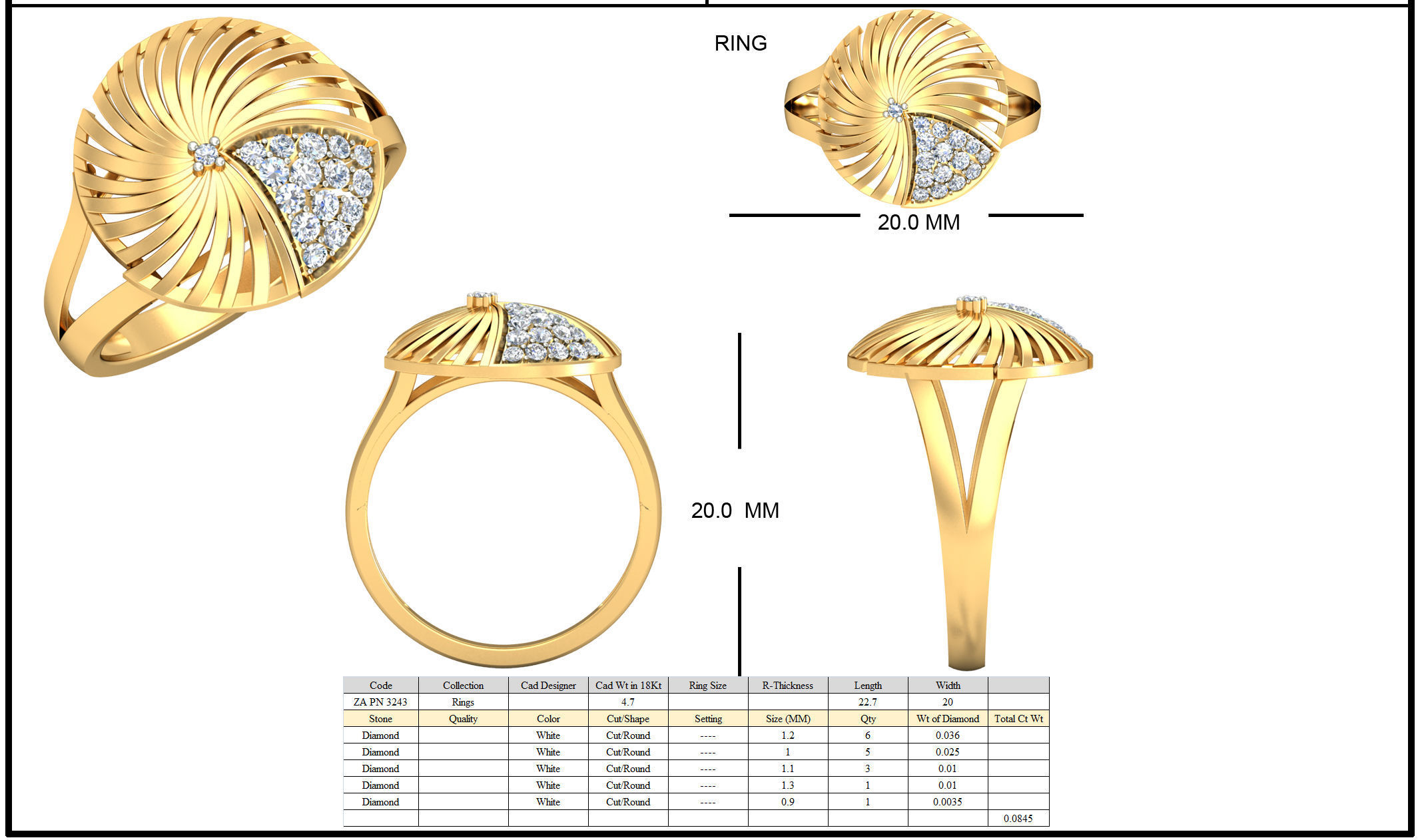 Golden Round Eartops With Diamonds  3D print model_2
