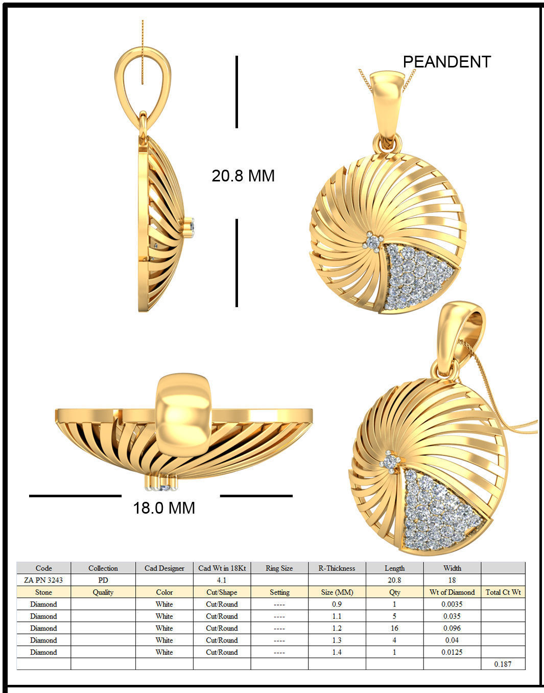 Golden Round Eartops With Diamonds  3D print model_1