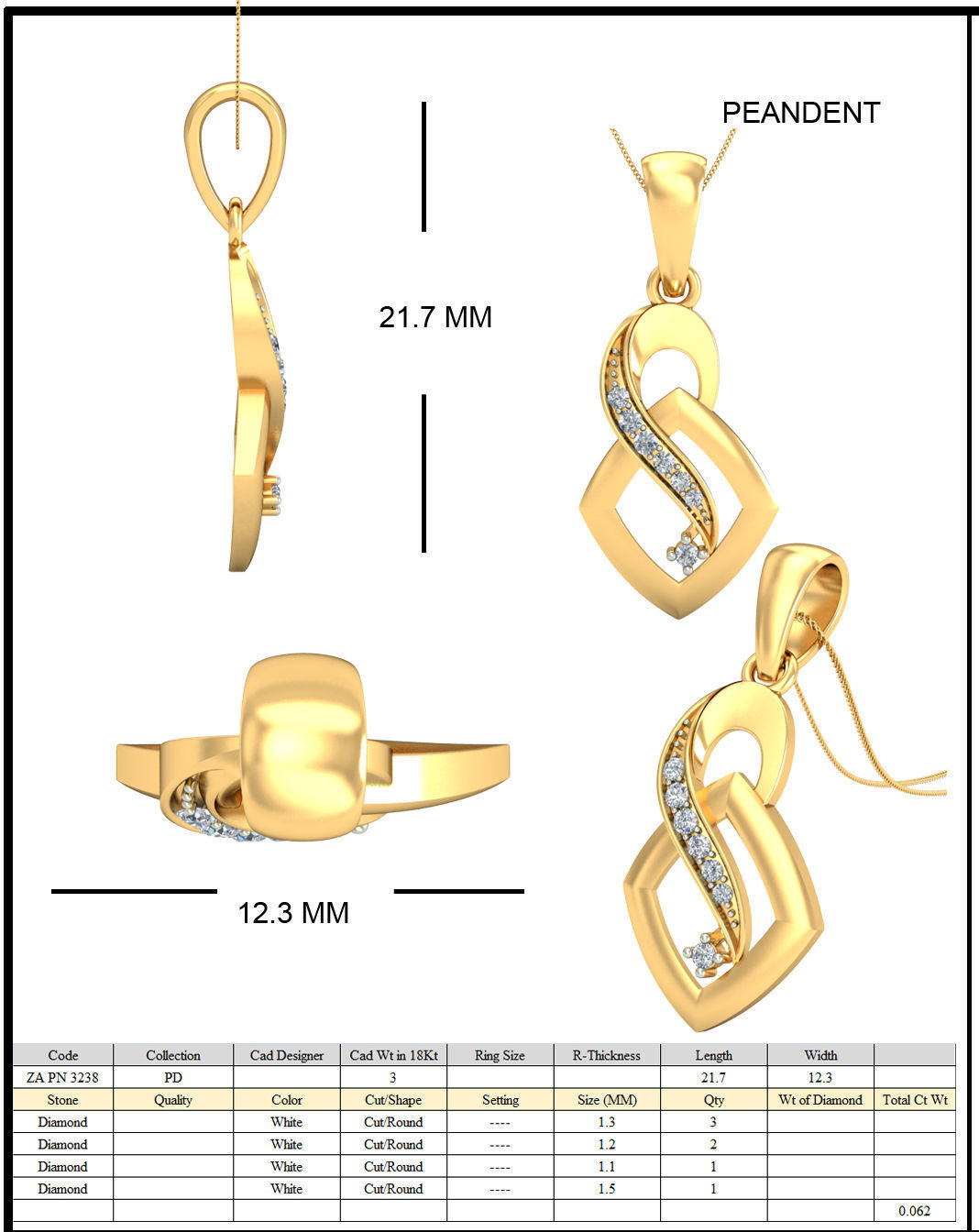 Golden Eartops With Diamonds  28 3D print model_1