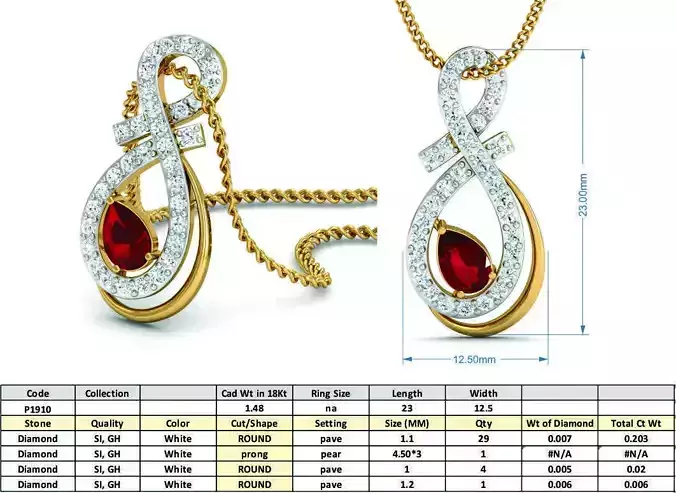 Golden Spiral Pendant With Ruby