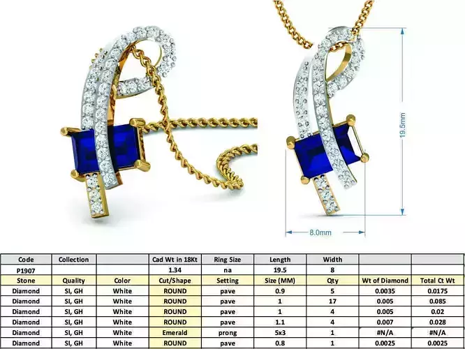 Golden Pendant With Sapphire