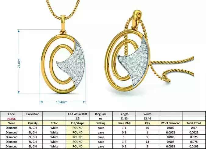 Oval Shaped Golden Pendant With Diamonds