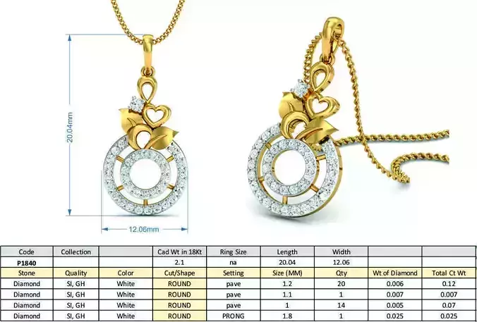 Floral Design Round Pendant with Diamonds 1