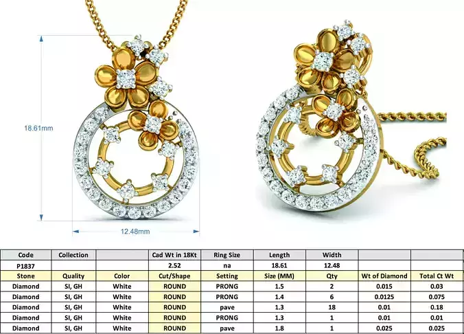 Floral Design Round Pendant with Diamonds 2