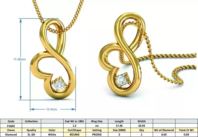 Heart Shaped Golden Pendant With Diamond
