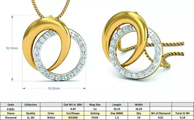 Round Golden Pendant with Diamonds 1