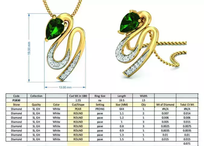 Snake Shaped Pendant With Emerald