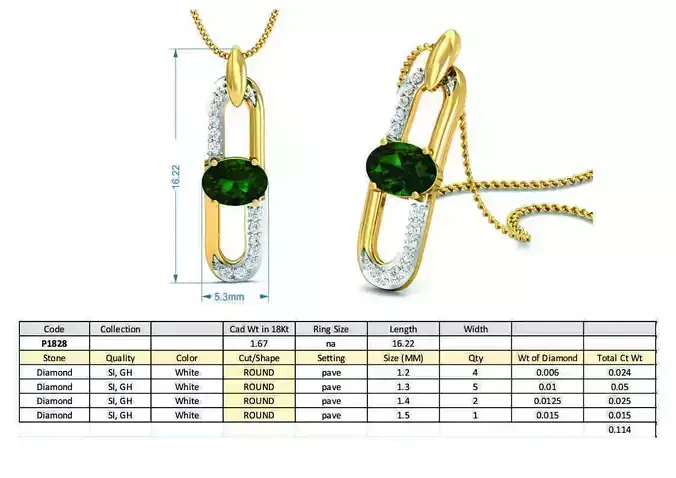 Capsule Shaped Pendant With Emerald 3D print model