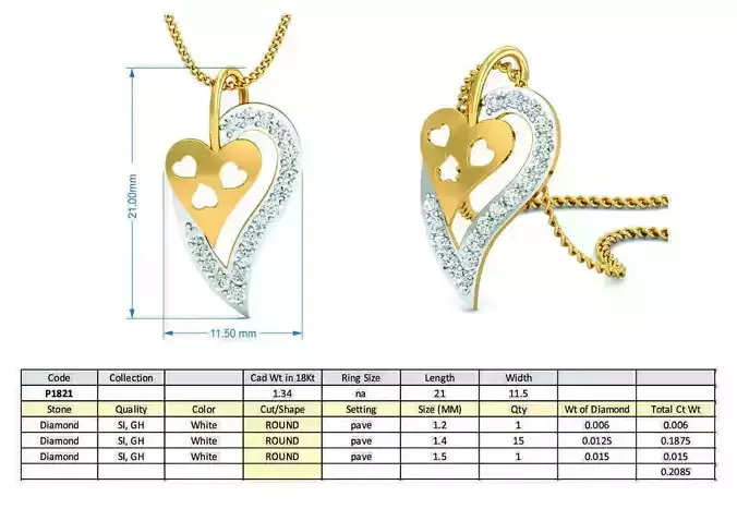 Heart Shaped Golden Pendant With Diamond 1