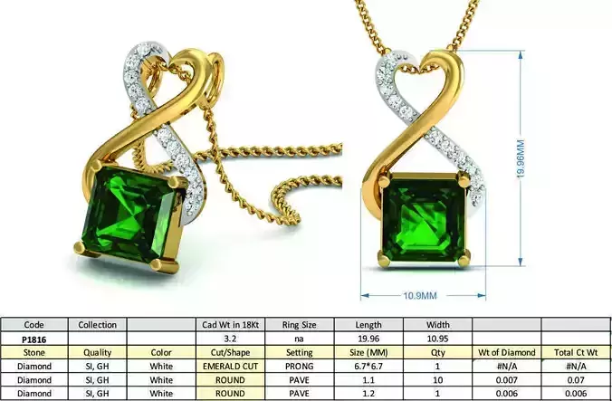 Heart Design Pendant With Emerald