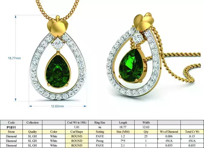 Drop Shape Pendant with Emerald