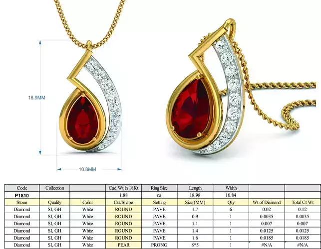 Drop Shape Diamond Pendant with Ruby 1 3D print model