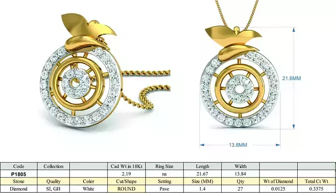Round Shaped Golden Pendant With Diamonds 1