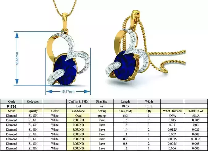Heart Shaped Golden Pendant With Sapphire